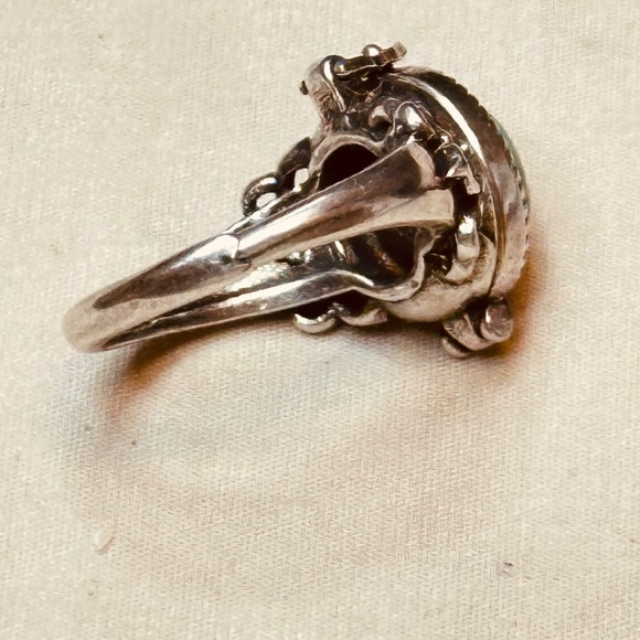 Silver Tone Malachite Poison Ring Oval Stone Vintage - Picture 14 of 14